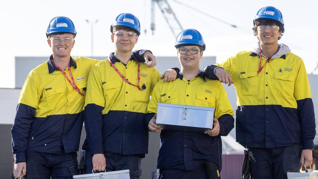 30 May, 2024: State Budget - Students Hudson Scott, Rory Frichot, Hudson Scott, Blaine Whalan and Willow Lim at BAE. Picture: Kelly Barnes