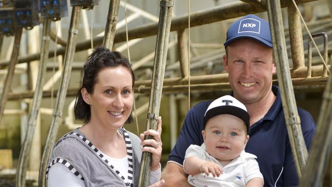 Family affair: Stacey and Luke Madden from Naringal East with their one-year-old son Tom.