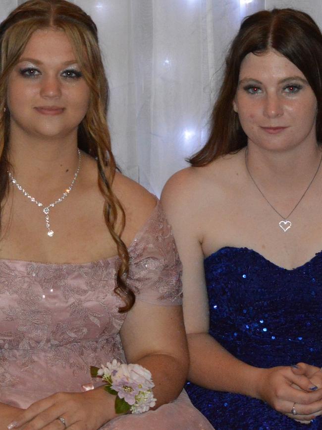 Chloe Attard and Rhiannon O'Keeffe enjoy the Nanango State High School 2023 formal on the night of Friday September 8, 2023.