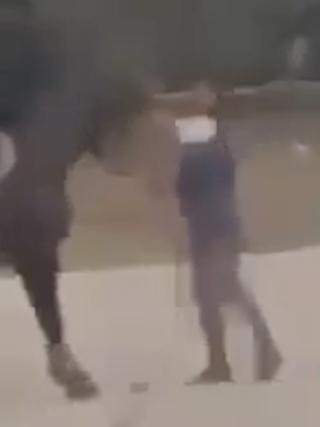 A still image from a video which allegedly shows Mr Thomas striking the horse with a helmet.
