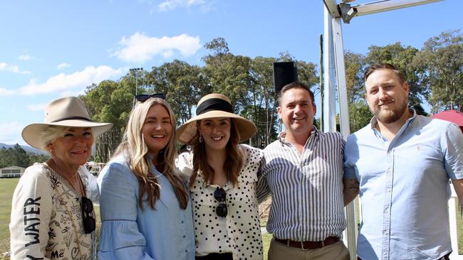 Deb Anderson, Bri Anderson, Rachel Hunt, Dan Hunt and Sean Ward at the Noosa Polo and Provedores on October 14, 2023.