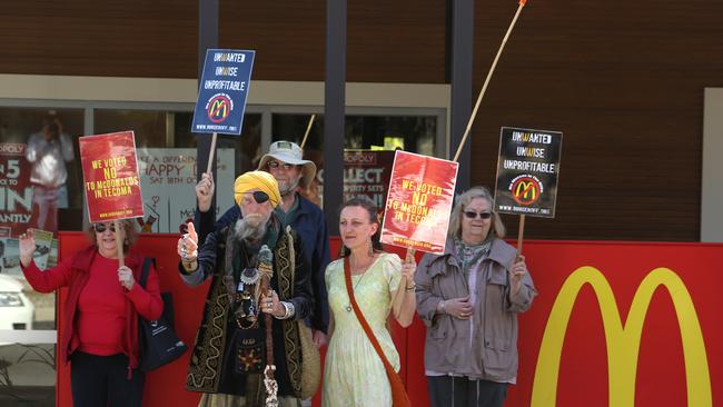 Protesters against McDonalds in Tecoma in 2014. Picture: Stuart Milligan