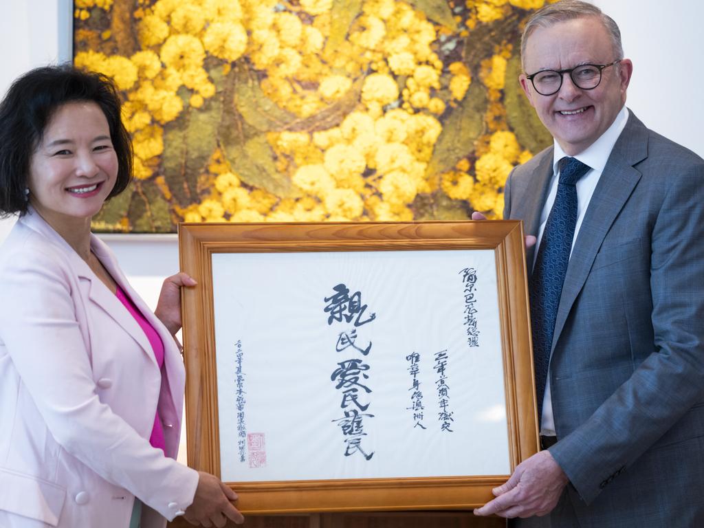 Safe back in Australia … Cheng Lei meets Prime Minister Anthony Albanese in Canberra early in 2024, after her release.