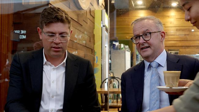 Labor leader Anthony Albanese met with his Bennelong candidate for a coffee on April 21. Picture: Toby Zerna