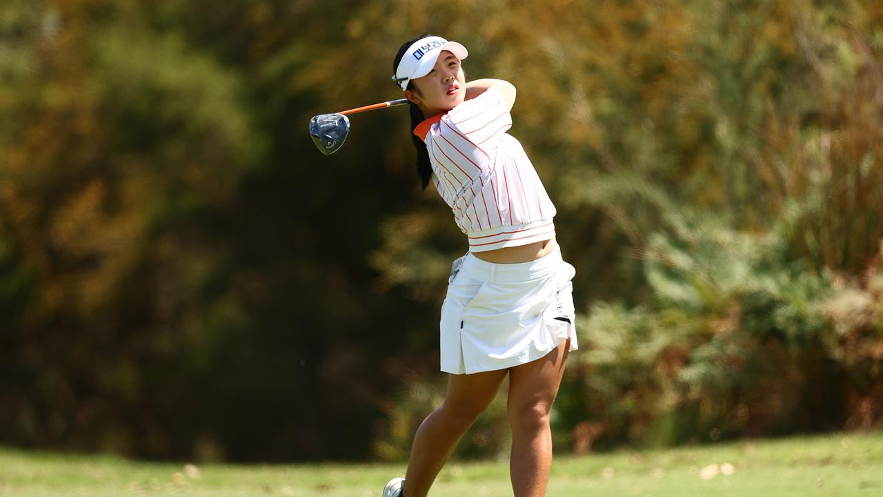 MELBOURNE, AUSTRALIA - NOVEMBER 29: Hyojin Yang of Republic of Korea tees off on the 18th hole on day two of the ISPS Handa Australian Open 2024 at Kingston Heath Golf Club on November 29, 2024 in Melbourne, Australia. (Photo by Morgan Hancock/Getty Images)