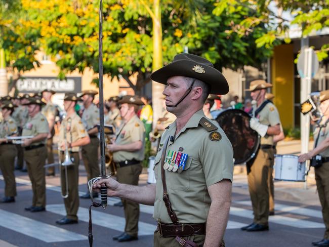 Commanding Officer of 8th/12th Regiment, Lieutenant Colonel Sam Colclough, Royal Australian Artillery marching at the Freedom of Entry through Palmerston on Friday. Picture: Pema Tamang Pakhrin