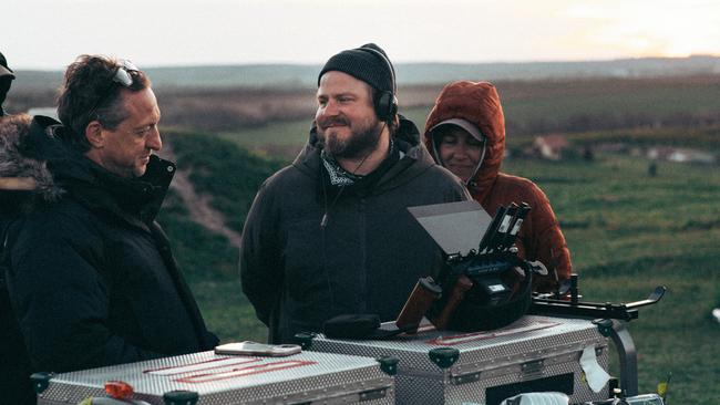 Brady Corbet on set of The Brutalist.