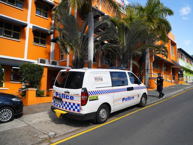 Police secure the City Backpackers hostel in Brisbane after the latest Covid-19 exposure scare. Picture: Dan Peled/NCA NewsWire