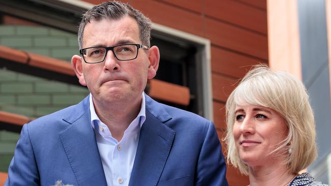 Daniel Andrews, pictured with his wife, Catherine, says his family is busy and the city was the most convenient place to vote. Picture: David Geraghty