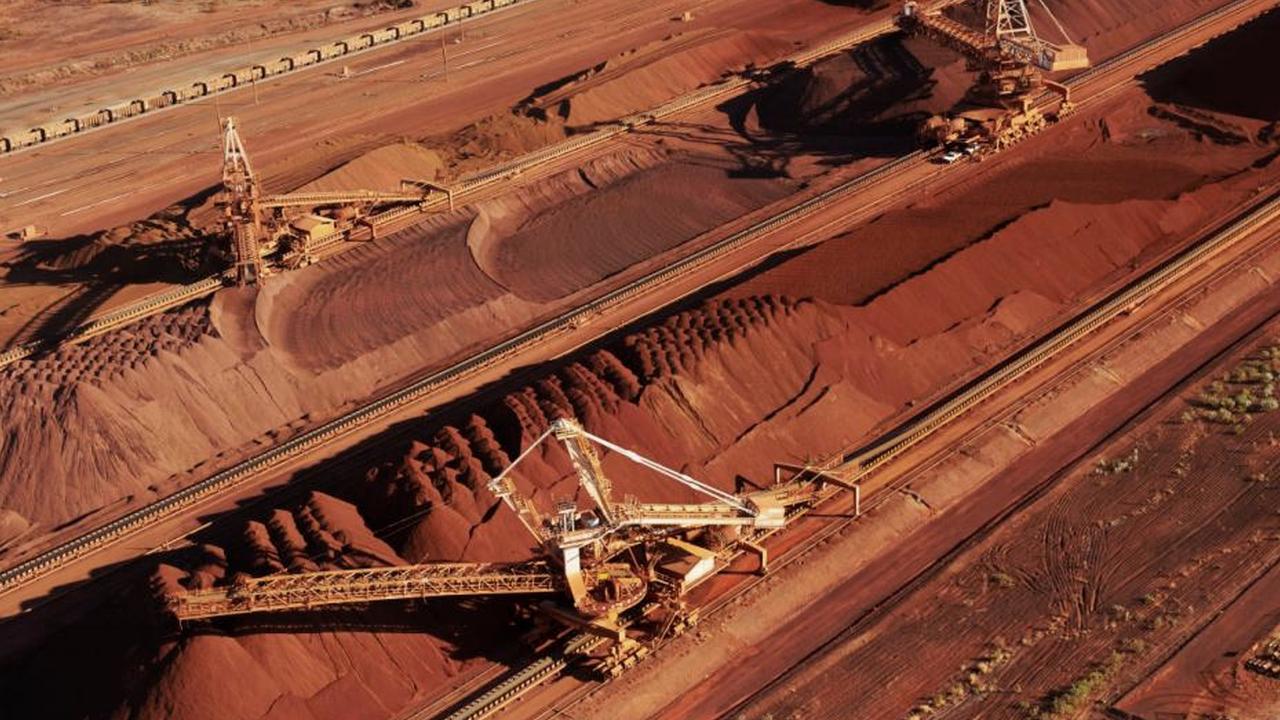 Iron ore being stockpiled for export at Port Hedland in Western Australia.