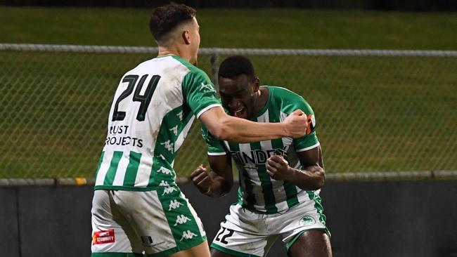 Adolph Koudakpo celebrates a goal. Picture: Mark Avellino