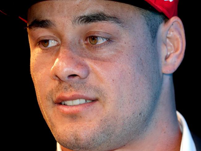 Jarryd Hayne at his press conference to announce he will be playing with the San Francisco 49ers .Picture Gregg Porteous
