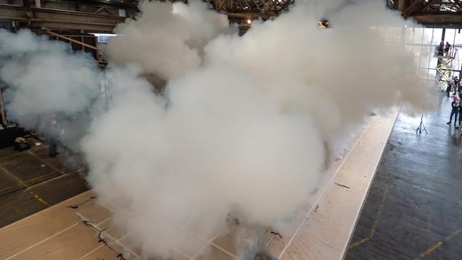 The crack of gunpowder in Williamstown as Cai Guo-Qiang creates his art. Picture: Jason Edwards