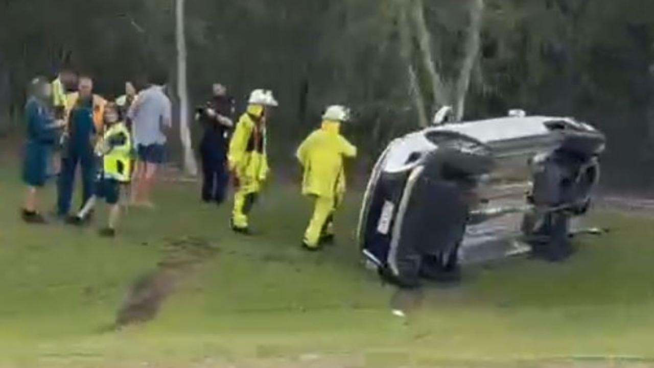 Car rolls after two-vehicle crash on highway