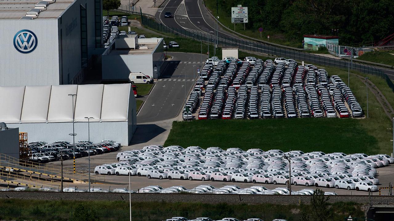 Around 5,000 unfinished cars remain parked outside the Volkswagen Navarra factory in Pamplona. Picture: ANDER GILLENEA / AFP.