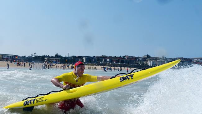 Australian surf lifesaver of the year Mathew Harper on patrol at Maroubra Beach. Picture: Sam Mooy.