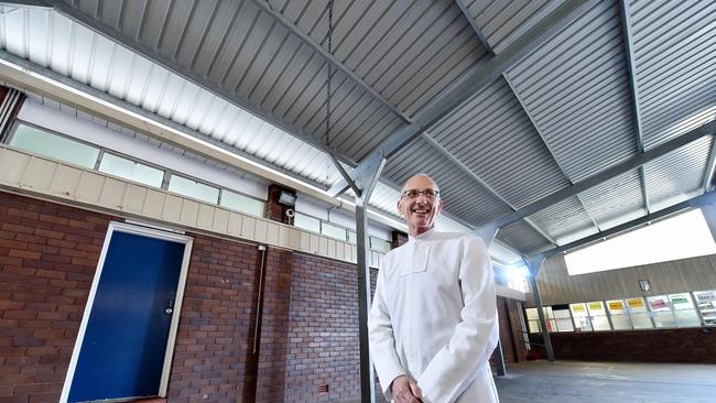 Oakhill College principal Brother Steve Hogan in front of the old brother’s house to be knocked over. Picture: Troy Snook