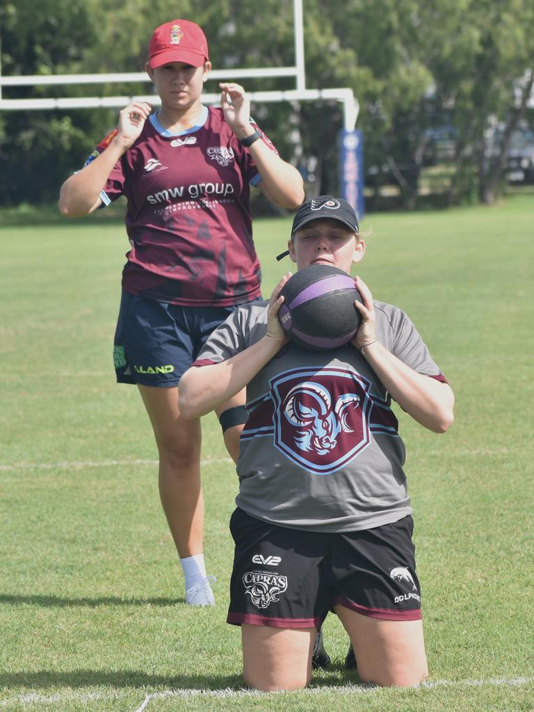 Players at the CQ Capras' open training trial for the 2025 BMD Premiership season at Emmaus College, Rockhampton, on February 22, 2025.