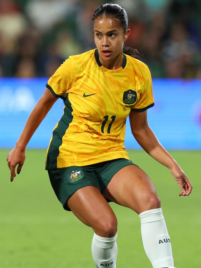 Mary Fowler in action for the Matildas. (Photo by James Worsfold/Getty Images)