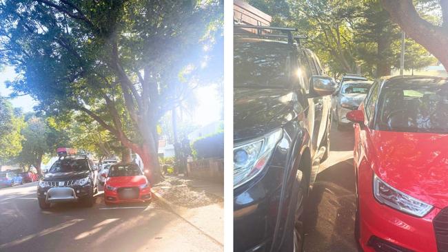 The classic tradie double-park where you can't even get into your car, on Wolseley road, Point Piper, aka Billionaire's Row. Image: Supplied