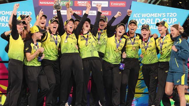 Australia celebrates its victory at the ICC Women's T20 World Cup final in March at the MCG Picture: Michael Klein