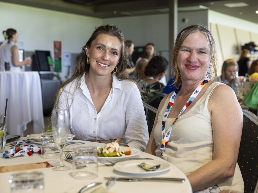 <p>Miriam Lott and Anne Marie Huey at the Northern Territory Cattlemen's Association Ladies lunch in Darwin Turf Club. Picture: Pema Tamang Pakhrin</p>