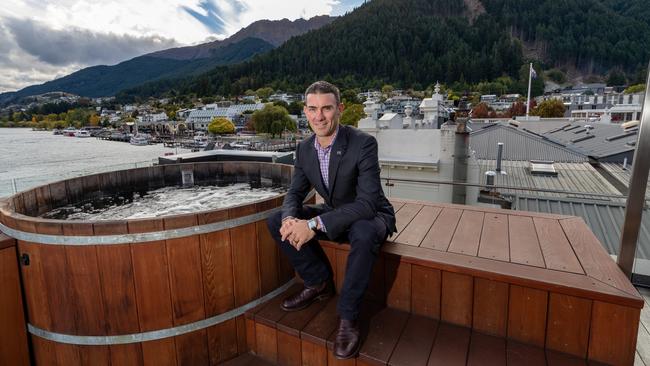 James Cavanagh, general manager of Eichardt’s Private Hotel in Queenstown, by the jacuzzi that overlooks Lake Wakatipu. Picture: James Allan