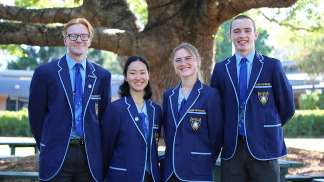 Redeemer Lutheran College captains Tim Bell, Cindy Lee, Jemma Wernick and Dominc Duval. Picture: Contributed