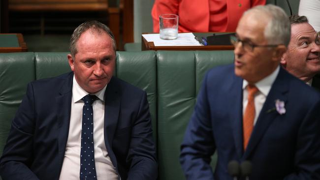 PM Malcolm Turnbull and Deputy PM Barnaby Joyce in Question Time in the House of Representatives Chamber, Parliament House in Canberra. Picture: Kym Smith