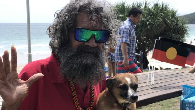 Uncle Pete Jangala at the Survival Day Celebration on the foreshore of Main Beach, Byron Bay in 2017.