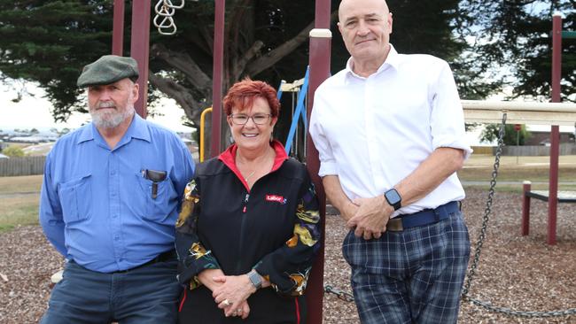 Les Agor from Burnie Community House, Labor candidate for Braddon Anne Urquhart and Burnie City Councillor Chris Lynch. Picture: Elise Kaine