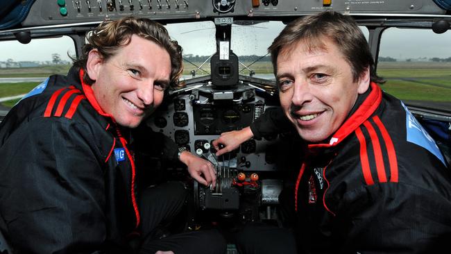 James Hird and Mark Thompson at Essendon’s Tullamarine base.