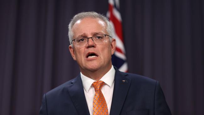 Prime Minister Scott Morrison during a press conference in Canberra on Thursday night. Picture: NCA NewsWire/Gary Ramage