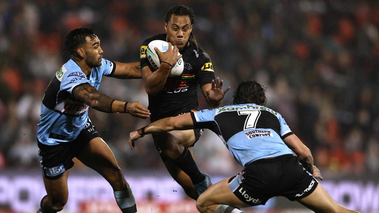 Jarome Luai scored the Panthers’ final try to seal the win against the Sharks. Picture: Matt Blyth/Getty Images