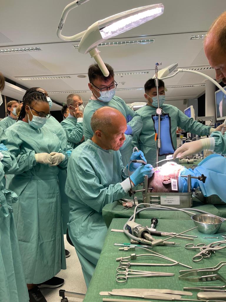 Charlie Teo teaching at a course in Europe to neurosurgeons from all over the world.