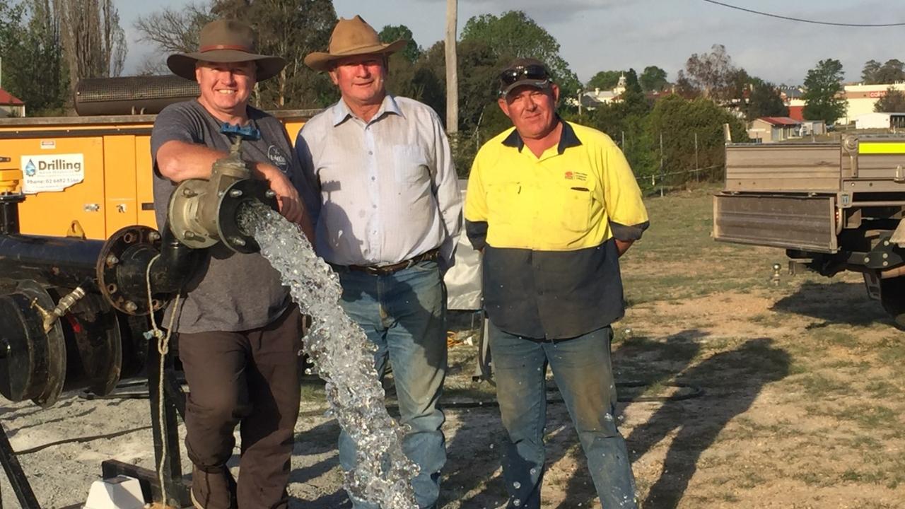 Tenterfield Shire Council chief executive Terry Dodds and Mayor Peter Petty with Michael Wilson of Water Resources Drilling, Dubbo. Picture: Facebook