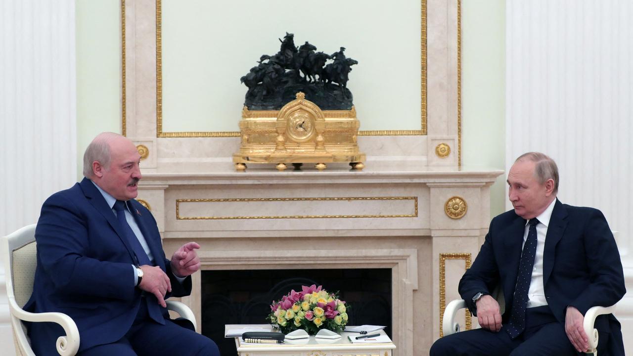 Russian President Vladimir Putin meets with his Belarus counterpart Alexander Lukashenko at the Kremlin. Picture: Mikhail Klimentyev / SPUTNIK / AFP