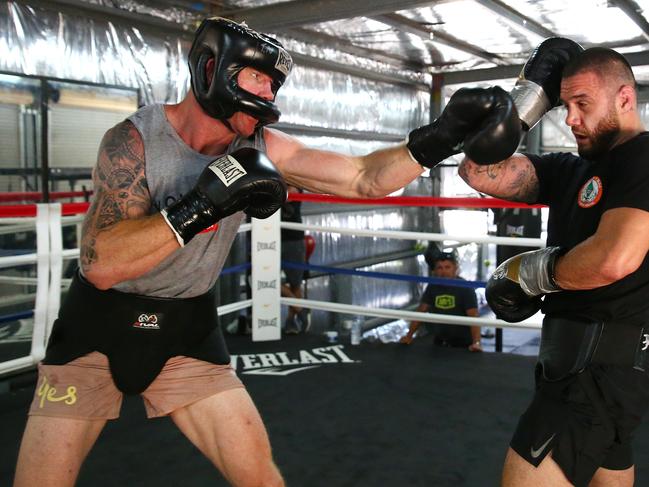 Barry Hall jabs out at former Australian cruiserweight champ Ben Kelleher. Picture: Adam Head