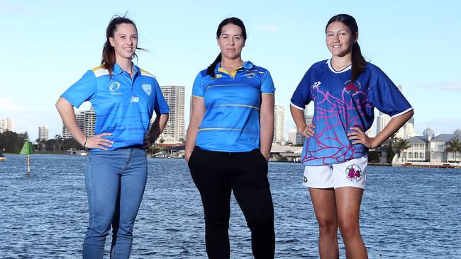 Brooklyn Manu (C) from GCDRU, board member Annaleise Stoyko (L) and Queensland Country junior Skylah Samson (14). Picture by Richard Gosling