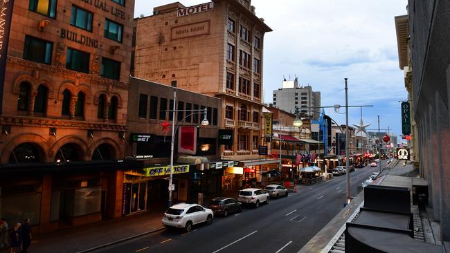 ‘Ugly cousin’ … Hindley St in Adelaide’s CBD has had four different upgrades quietly axed by city council staff. Picture: AAP / Mark Bake