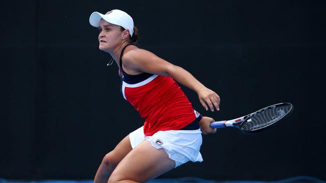 Ashleigh Barty of Australia plays a shot in the Womens Singles Final against Petra Kvitova of the Czech Republic during day seven of the 2019 Sydney International in January. Picture: Jason McCawley/Getty Images