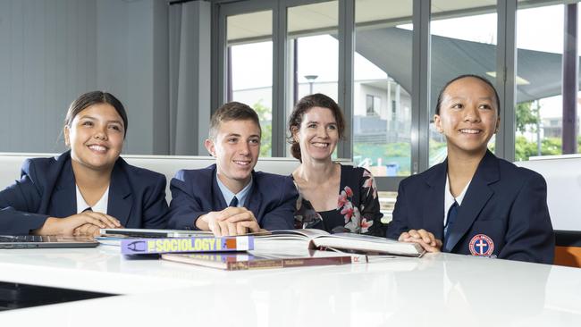 Teacher Jenny Squire with students who will sit NAPLAN next week. Picture: Matthew Vasilescu