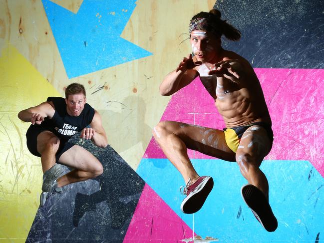 Even Ninja Warrior contestants Ryan Solomon, 28 of Brisbane, and Jack Wilson, 23, of the Gold Coast are keen to bounce around here. Photographer: Liam Kidston.