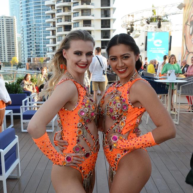 Nicole Knott and Cherinee Van Der Korput at the opening of Cali Beach Club, Surfers Paradise. Picture: Regina King