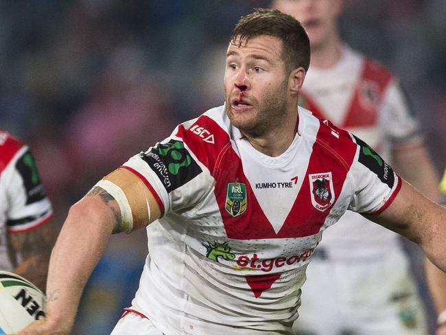 Trent Merrin on the attack for St George. Parramatta Eels Vs St George Illawarra Dragons at Pirtek Stadium on Saturday 27th June 2015. Pic: Mitch Cameron