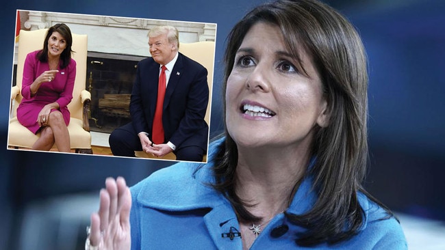 Nikki Haley, main picture, says she is the woman to lead the Republicans. In October, 2018, she resigned as United States Ambassador to the United Nations under Donald Trump's reign (inset). Pictures: AFP