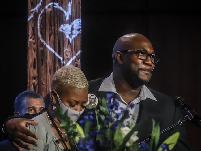 George Floyd's brother Philonise Floyd, right, and cousin Shareeduh Tate in Minneapolis, Minnesota. Picture: AP