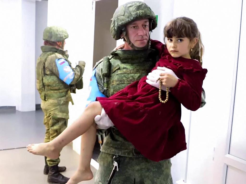 On September 20, 2023, Russian military medics help people in Stepanakert, as Azerbaijan renewed its offensive on the Karabakh region. Picture: AFP