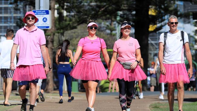 Nick Turner, Briana Van Zijl, Jess Van Zijl and Ed Van Zijl during the Walk for Women's Cancers on behalf of Cancer Council Queensland. Photo: Scott Powick News Corp