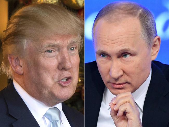 (FILES)(COMBO) This combination of file pictures created on December 30, 2016 shows a file photo taken on December 28, 2016 of US President-elect Donald Trump (L) in Palm Beach, Florida; and a file photo taken on December 23, 2016, of Russian President Vladimir Putin speaking in Moscow.  Donald Trump says he may ask Vladimir Putin during their July 16, 2018 summit meeting to extradite to the US 12 Russian intelligence officers accused of attempting to interfere with the 2016 presidential election.Speaking in an interview with CBS Evening News aired July 15, 2018, the US president also sought to temper expectations about how much could be achieved. Asked whether he would press his Russian counterpart to send to the US members of the Russian military intelligence agency accused of hacking Hillary Clinton's failed presidential campaign, he said: 